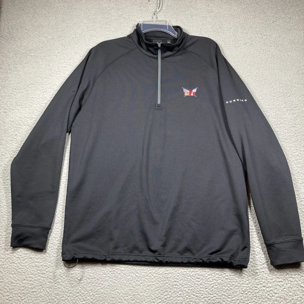 Dunning Golf 1/4 Zip Pullover‎ Men's Large Black American Flag Sweater Comfort